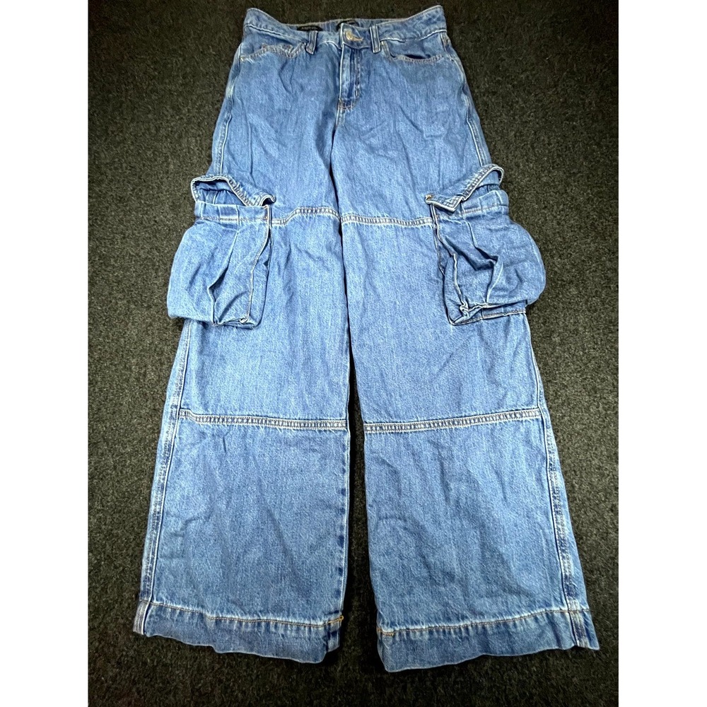 Wild Fable Mid Rise Baggy Cargo Jeans Women's 4R Blue Denim Y2K Style Wide Leg